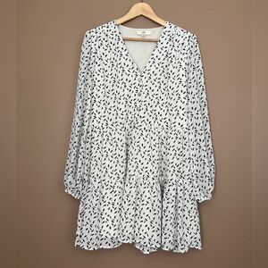 {Entro} Long Sleeve Babydoll Mini Dress with Feather Print - Womens Medium